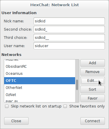 HexChat Network List Screenshot